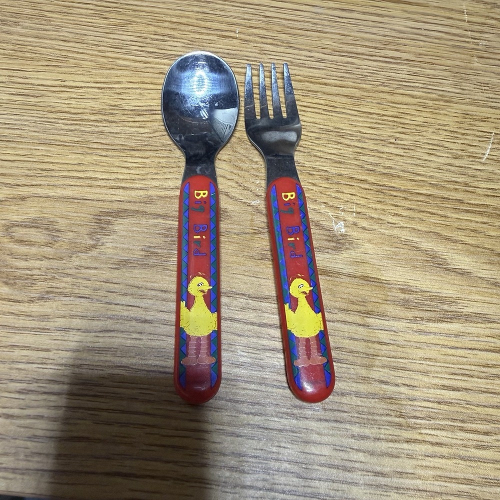 Vintage Sesame Street Toddler BIG BIRD Stainless Fork and Spoon Set